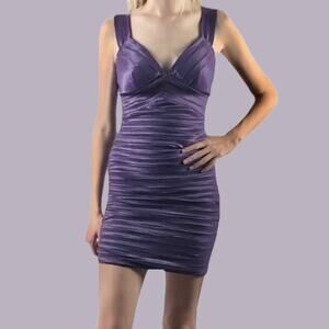 2000s Tawny Purple Ruched Bodycon Bandage Strap Dress Sz Medium